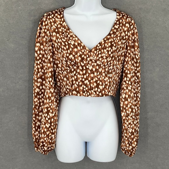 Forever 21 Tops - Womens Top‎ Sz S Crop Spotted Babydoll Blouse Smocked Romantic Festival Bohemian